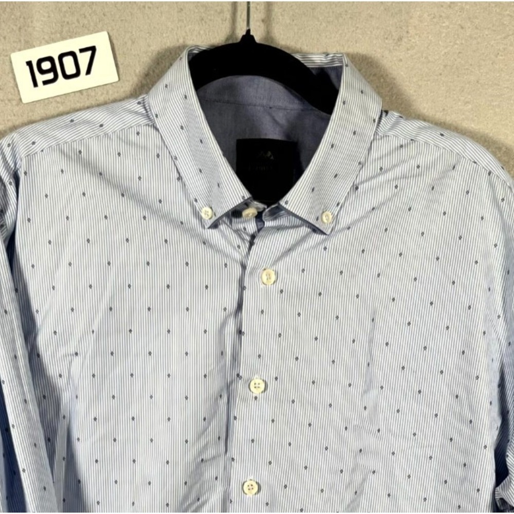 Lindbergh Dress Shirt Mens‎ Large Blue White Stripes Diamond Print Cotton Formal